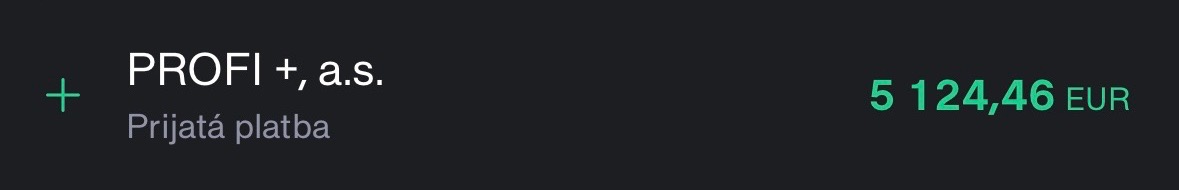 Screenshot výplaty PROFI +, a.s.