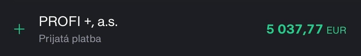 Screenshot výplaty PROFI +, a.s.