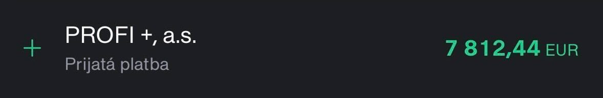 Screenshot výplaty PROFI +, a.s.