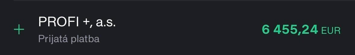 Screenshot výplaty PROFI +, a.s.