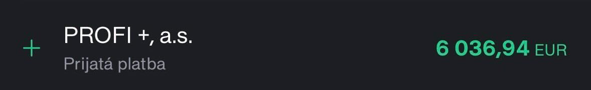 Screenshot výplaty PROFI +, a.s.